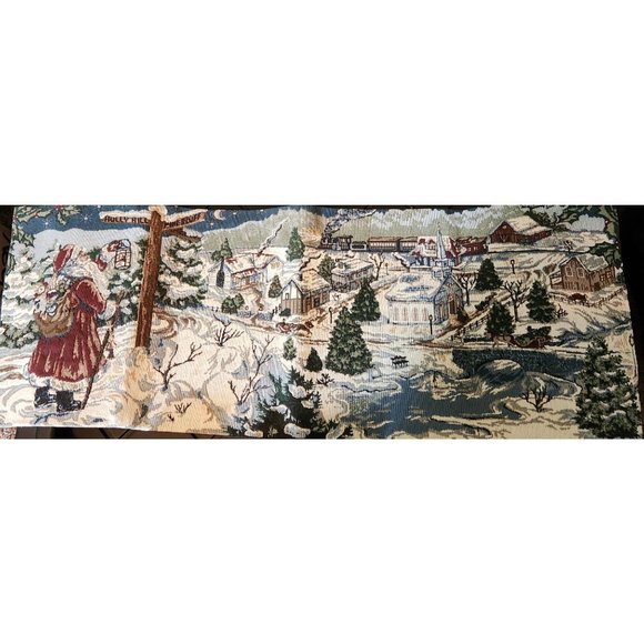 Christmas Tapestry Table Runner 12" W x 33.5" L Crossroad Santa Made In The USA - Picture 1 of 6